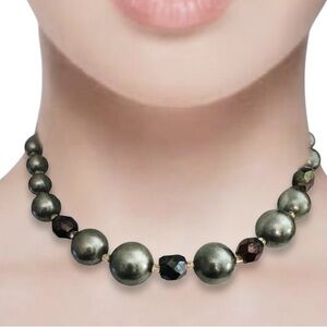 Vintage | Antique Petite Blue-Green Faux Pearl Necklace Purple Facet Stones
